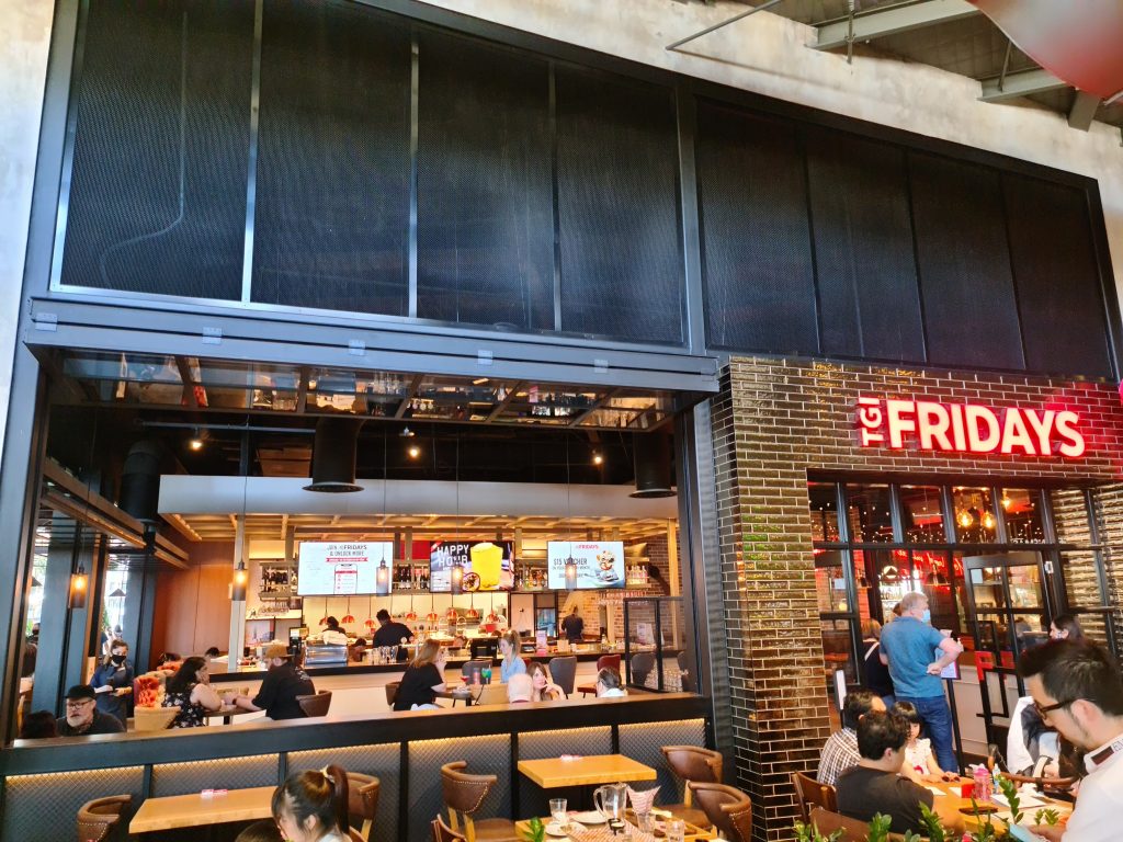 glazed folding door opened above empty seats