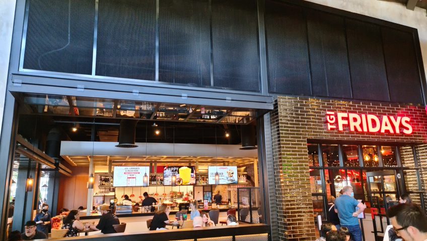 glazed folding door opened above empty seats