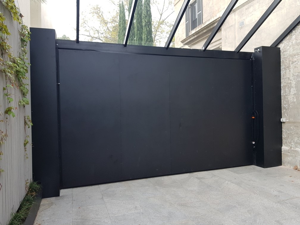 a tilt door closed, powdercoated black